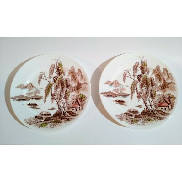 VTG 2 Nasco Sayonara China Japan Dessert Plates Dish Oriental Village 6 1/2" - Picture 1 of 4